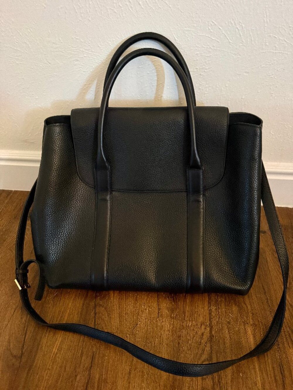 Cuyana Trapeze Black Leather Satchel Work Tote